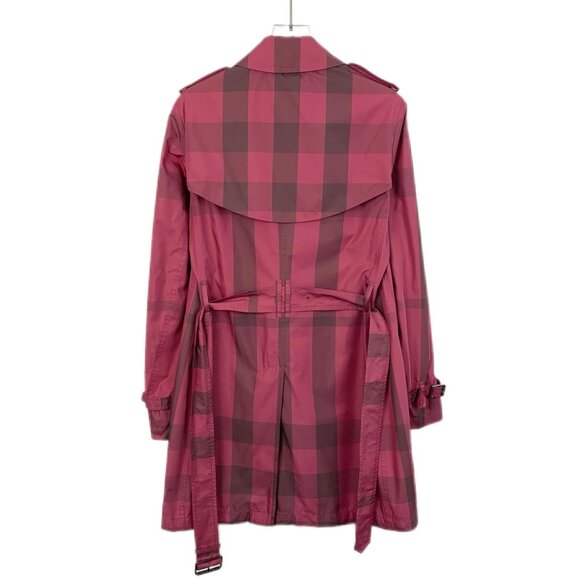 Burberry Womens Pink & Brown Plaid Polyester Trench Coat With Belt Size S - Picture 2 of 7